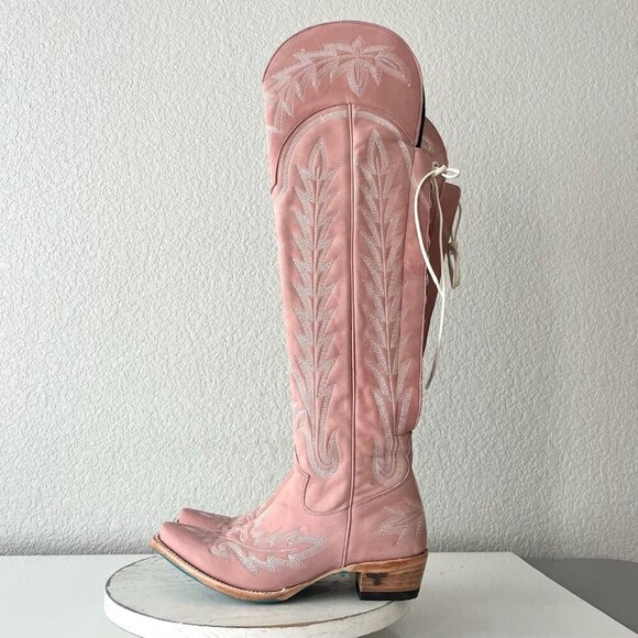 Lane LEXINGTON Over the Knee Womens Cowboy Boots 7 Pink Western Cowgirl Lace up - Picture 6 of 16